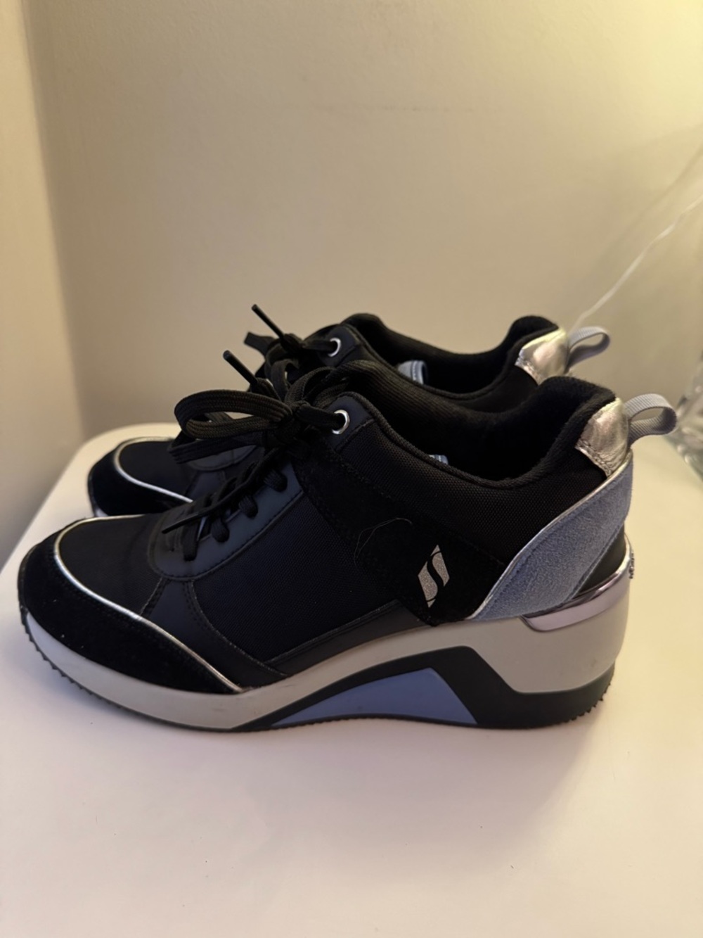 Skechers Black Wedge Sneakers with Light Blue Lining